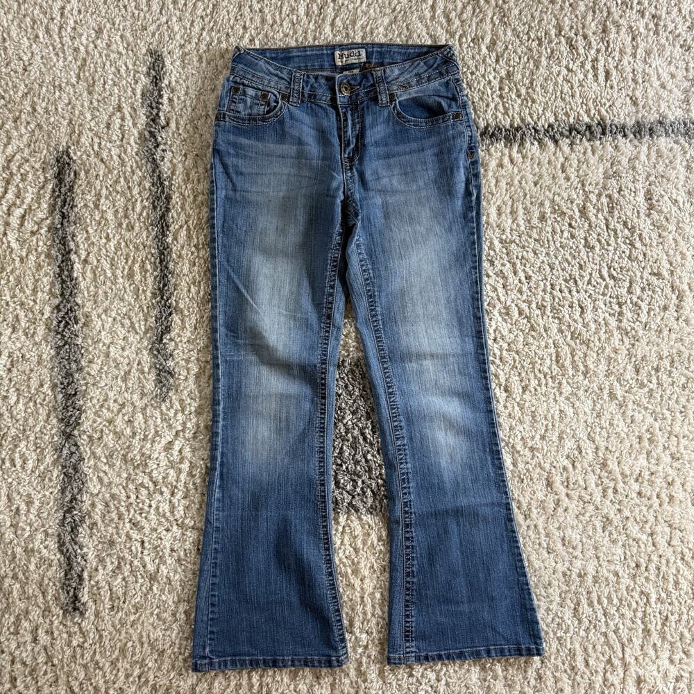 Vtg Mudd Jeans Girls 14 Low Rise Flare Denim Boho Y2K 26x28 Faded Bootcut